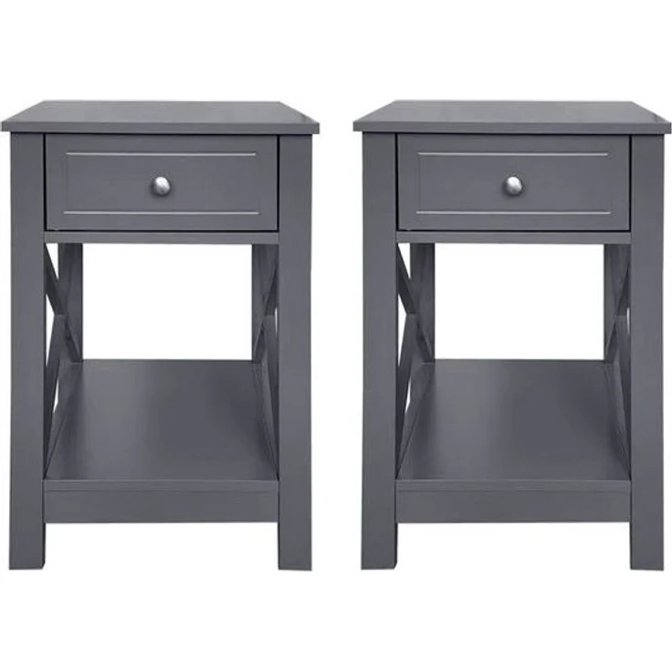 HTI-Living Nachttisch Nachttisch Hayet Grau 2er-Set (Set, 2-St, 2 Nachttische), Nachtkommode Beistelltisch 1 Schublade – Bild 4