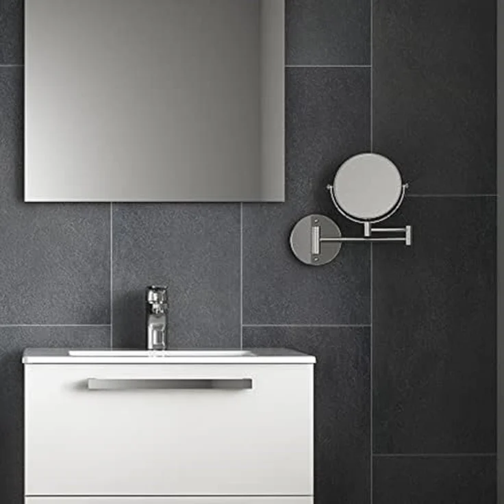Ideal Standard IOM Kosmetikspiegel, Ø 200 mm mit 3-fach Vergrößerung, schwenkbar, Chrom, kompakt und stabil (238x25x293 mm) – Bild 4
