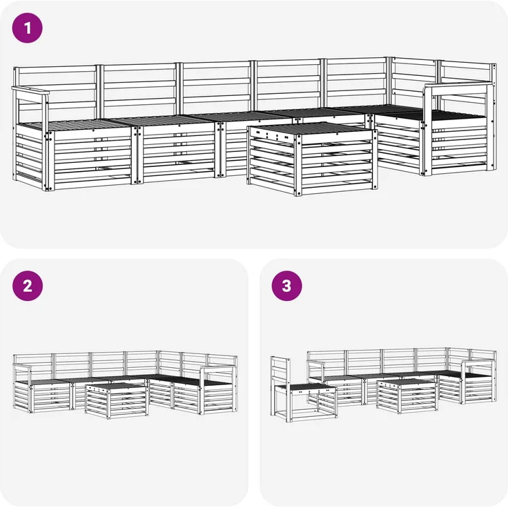 vidaXL Outdoor-Sofagarnitur 7 stk. 6-Sitzer Weiß Massivholz Akazie 3391939 – Bild 8