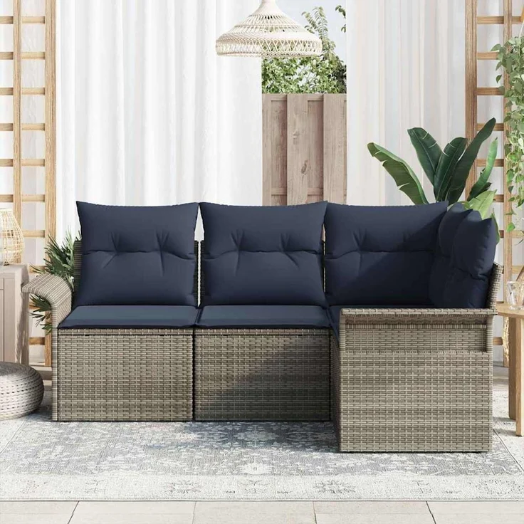 vidaXL Gartensofa-set mit Kissen 4 pcs Grau Poly-Rattan 3345345 – Bild 3