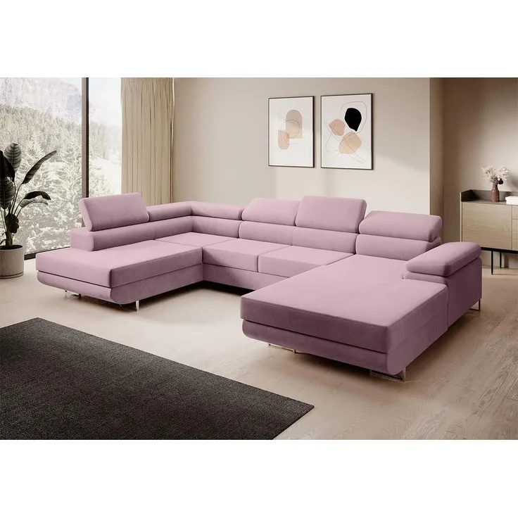 Ecksofa MARGO U- Form, moderne Couch mit Schlaffunktion, verstellbare Kopfstützen, zwei Bettkästen, große Polstercouch – Kronos 27, 72 x 203 x 347 cm