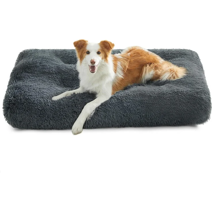 Feandrea Hundebett, Hundekissen, Flauschige Hundematte, Langer Plüsch, 110x73 cm, weiche Polsterung, maschinenwaschbar, Hundekorb, multifunktional, tragbar, dunkelgrau PGW203G02 – Bild 1