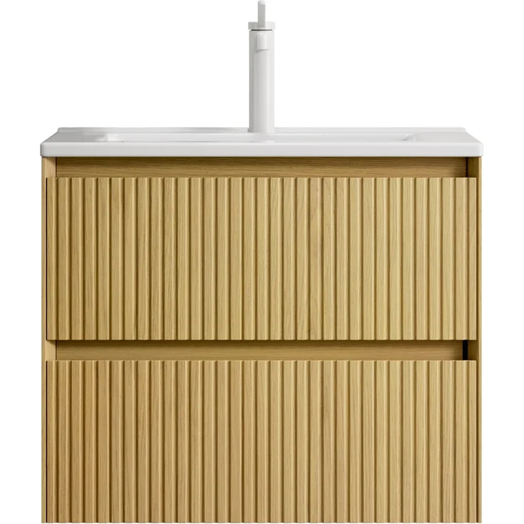 Waschtisch mit Keramikwaschbecken, 2 Soft-Close-Schubladen, 61x39x51,5, Golden Eiche/Weiß – Bild 7