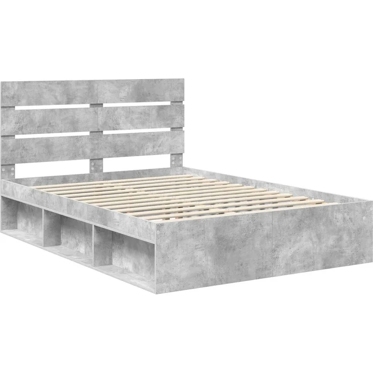 vidaXL Bettrahmen mit Kopfteil Beton 160 x 200 cm Massives Kiefernholz 3411723 – Bild 3