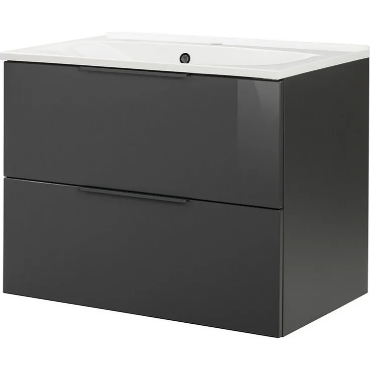 Fackelmann LUNA Badmöbel, 80 cm breit, Schwarz/Anthrazit, Gussmarmor