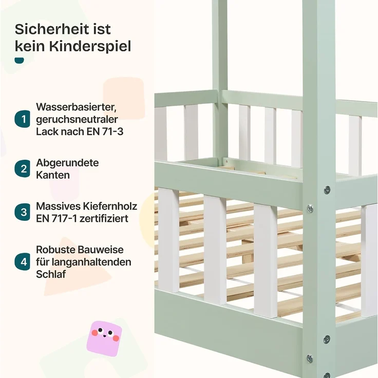 Hausbett Sisimiut mit Rausfallschutz 120x200 cm Mintgrün/Weiß [en. casa] – Bild 3