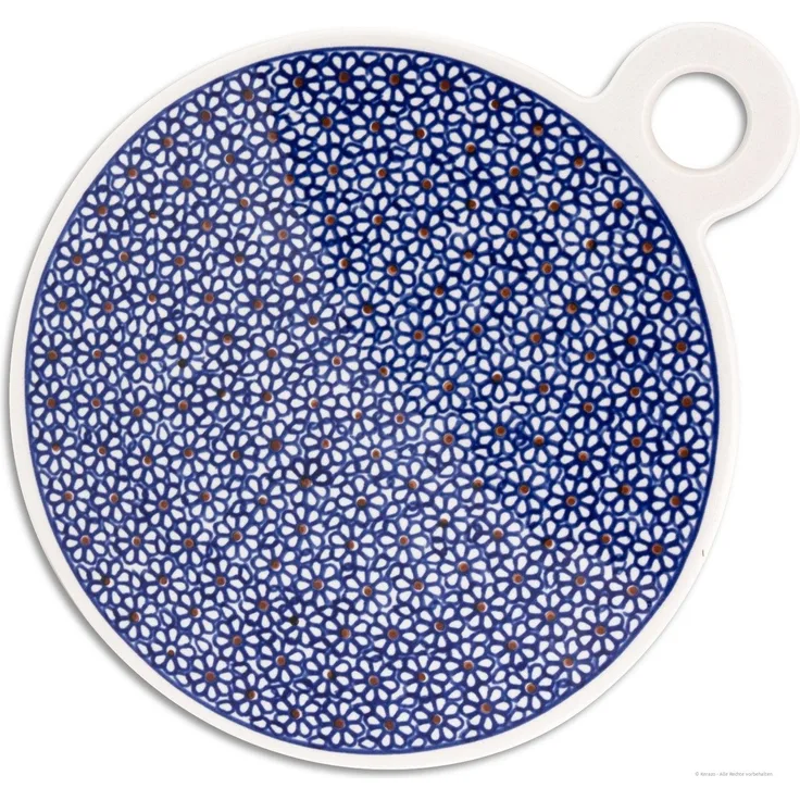 Bunzlauer Keramik Frühstücksbrett Bunzlauer Keramik Ø23x27,5 cm großes rundes Schneidebrett, Dekor 120, Keramik