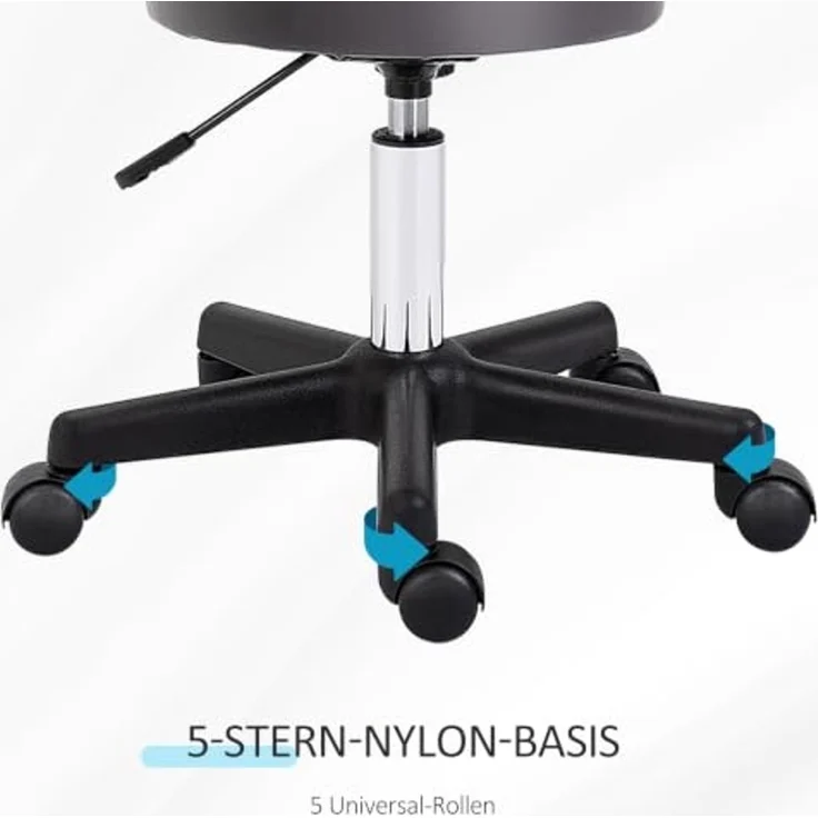 HOMCOM Rollhocker Höhenverstellbarer Arbeitshocker mit Lehne, Drehbarer Salon Hocker für Massage Büro Kunstleder Grau Ø35x72-84 cm – Bild 6
