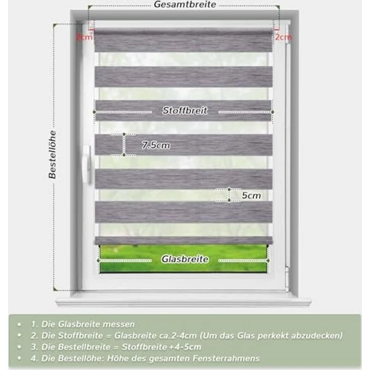 Deswell Doppelrollo Klemmfix ohne Bohren Marmor-Grau B50 x H120 cm (Stoffbreite 46cm) Rollos für Fenster ohne Bohren für Fenster mit Lichtdurchlässig & Verdunkelnd/Höhe Stufenlos Verstellbar – Bild 4