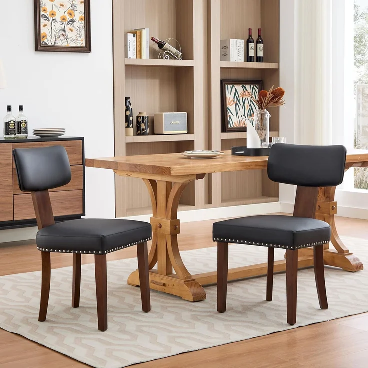 GarveeHome 2-Teiliges Set PU-Leder-Esszimmerstühle, Stühle Mit Rückenlehne, Küchenstühle Mit Nagelkopfverzierung, Für Esszimmer Und Wohnzimmer, 49 x 54,3 x 80,7 cm