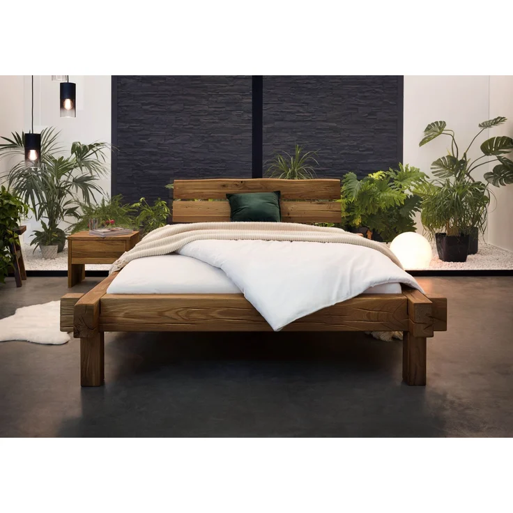 Balkenbett Wildeiche 160x200 tabacco geölt JANGALI #311 – Bild 3