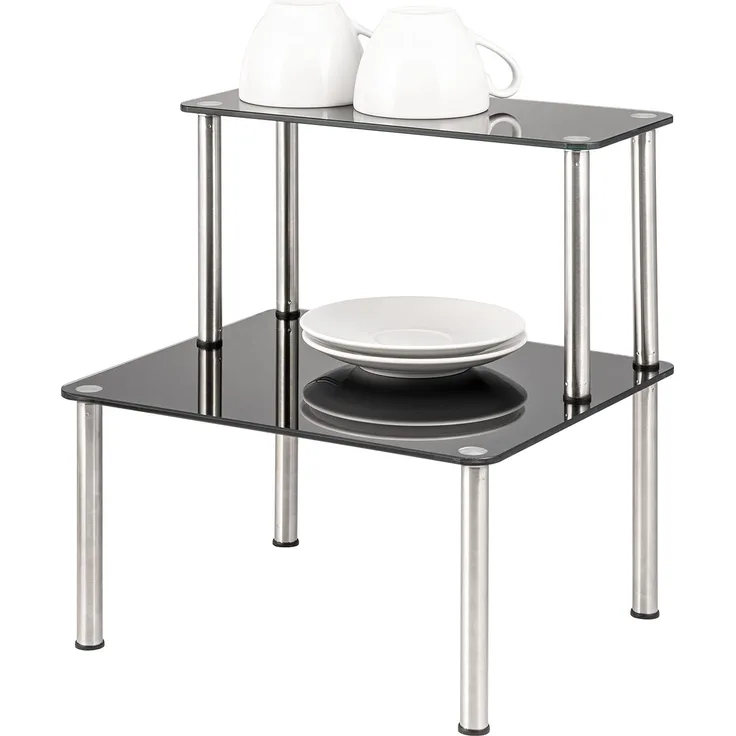 bremermann Küchenregal Glas-Regal, Küchenregal 2 Ebenen, Glas/Edelstahlfüße, schwarz