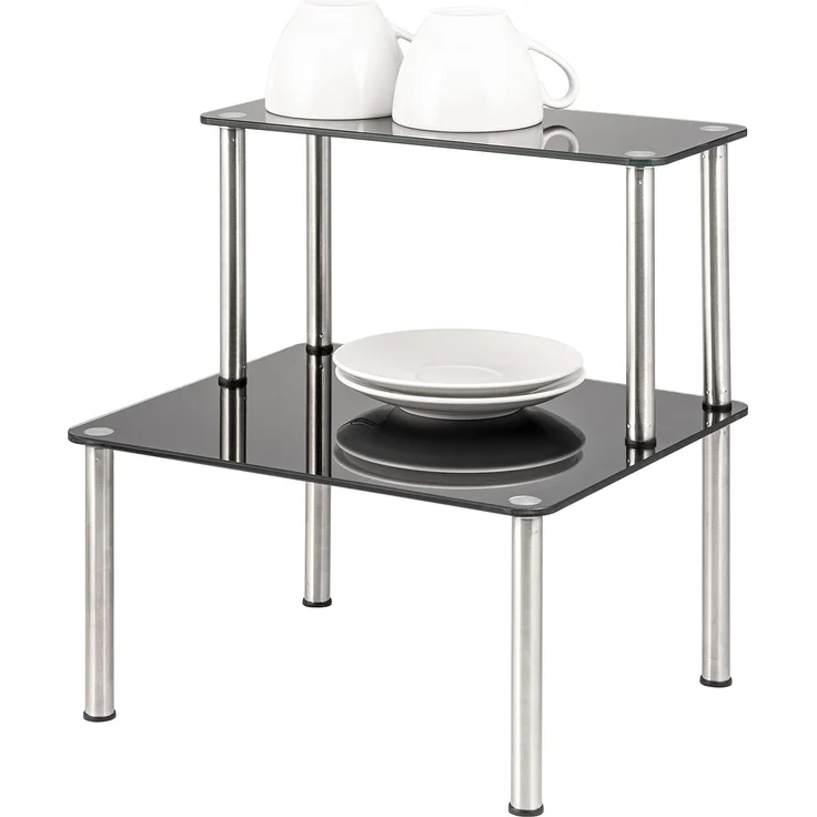 bremermann Küchenregal Glas-Regal, Küchenregal 2 Ebenen, Glas/Edelstahlfüße, schwarz