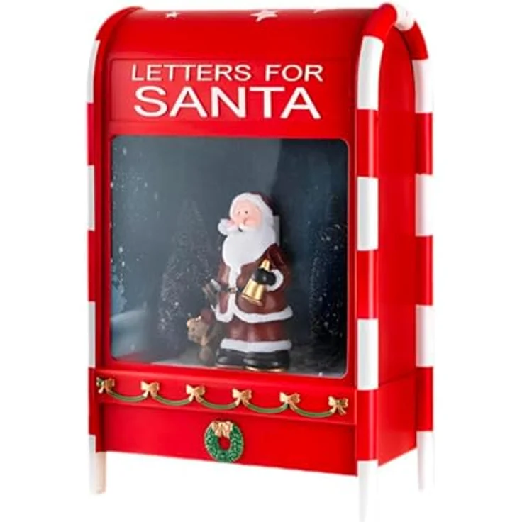 Avilia Briefkasten für Weihnachten, 40 cm, mit LED-Lichtern, beweglicher Schnee und Musik – Dekoration aus Metall mit Weihnachtsmann, Verwendung mit AAA-Batterien, Bühneneffekt für – Bild 9