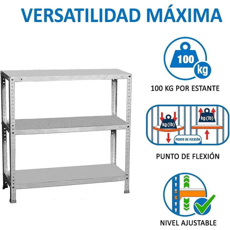 Simon Rack Metallregale, 1000 x 900 x 400 mm, 3 Metallböden, 100 kg Biegepunkt, Lagerregal, Grau - Comfort – Bild 5