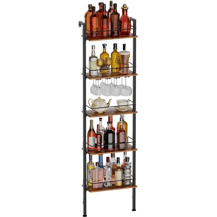 Yorbay Weinregal 5-Tier Freestanding Weinständer, 50 Flaschen, mit LED-Lichtern & Absturzsicherung