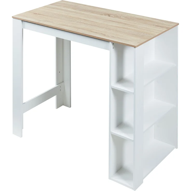 Bartisch Danderyd 120x60x106 cm mit 3 Ablagefächern Weiß/Eicheoptik [en. casa] – Bild 5