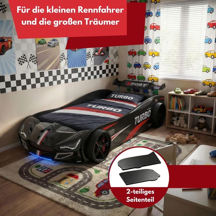 Autobett GTE Kinderbett im Rennwagen-Design mit Lattenrost Farbe Schwarz – Bild 6