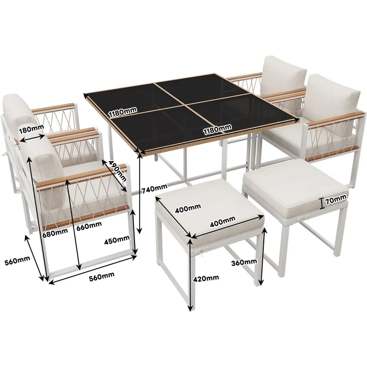 LVHOM 7-tlg. Garten-Essgruppe, Gartenmöbel Set mit Kissen, Gartenlounge-Set Akazie, Sitzgruppe Polyrattan, Loungeset Balkonset für 6 Personen – Bild 5