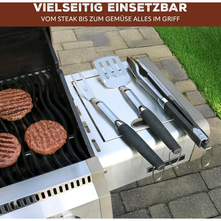 Bremermann Grillbesteck-Set, 3-teilig, Edelstahl silber / schwarz – Bild 4