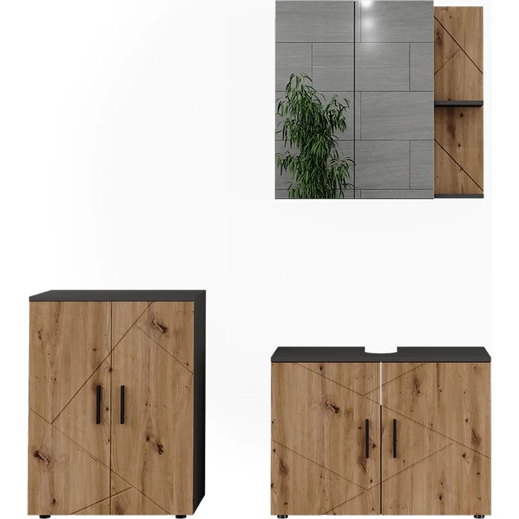 Badmöbel-Set Irma Anthrazit/Goldkraft Eiche 3-teilig Vicco – Bild 1