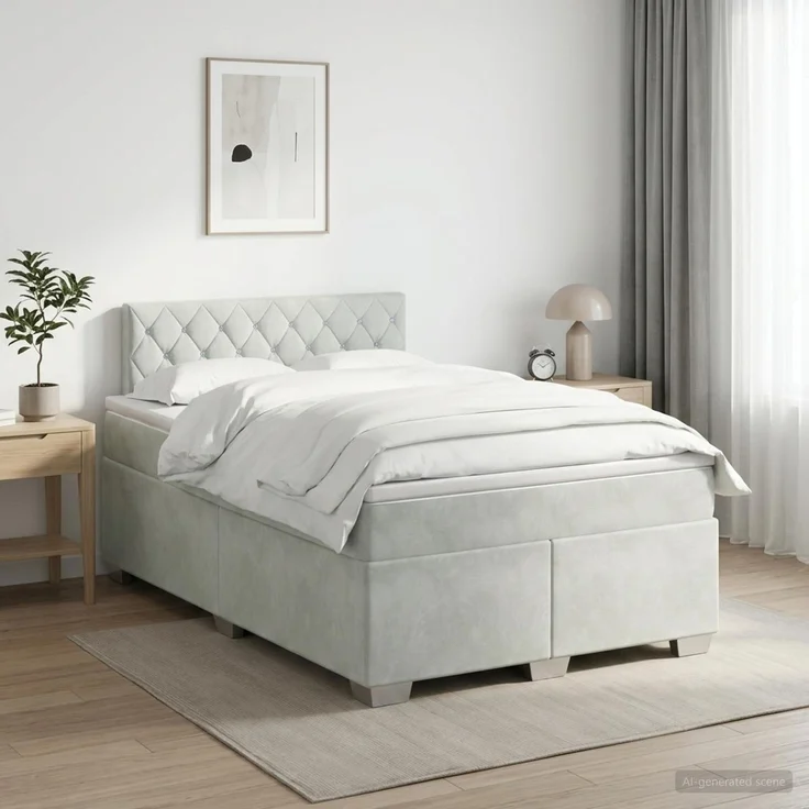 vidaXL Boxspringbett mit Matratze Hellgrau 120 x 200 cm Samt 3450686 – Bild 1