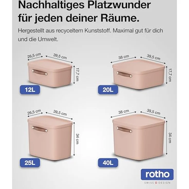 Rotho Maloja Aufbewahrungsbox 12 l, Kunststoff, rosa, 12 (39.5 x 26.5 x 17.7 cm) – Bild 4