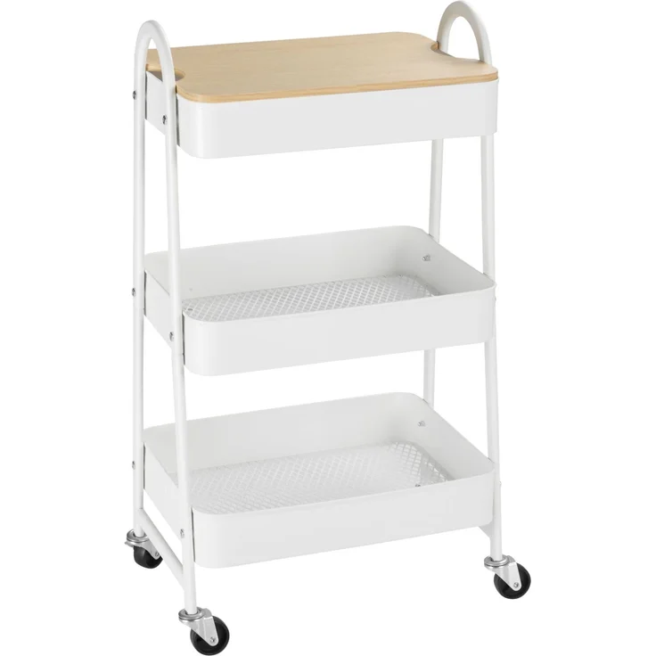Servierwagen mit 3 Ebenen Küchenwagen mit Rollen Griff Küchenregal mit Korb und Deckel Rollwagen Allzweckwagen für Küche Büro Badezimmer, Weiß--Weiß--45x31x79.4cm--YOUDENOVA – Bild 1