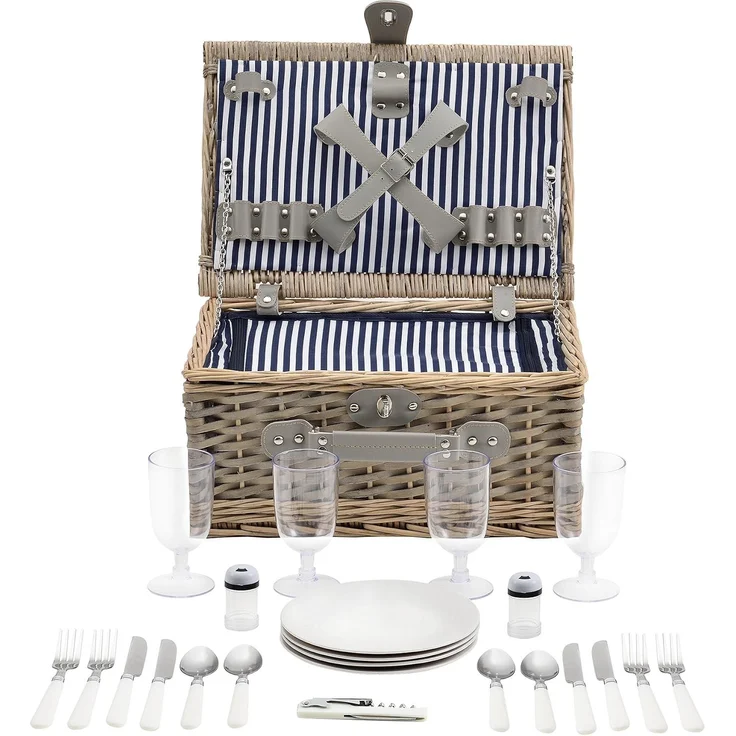 Picknickkorb mit Besteck-Set für 4 Personen Blau/Weiß casa. pro – Bild 6