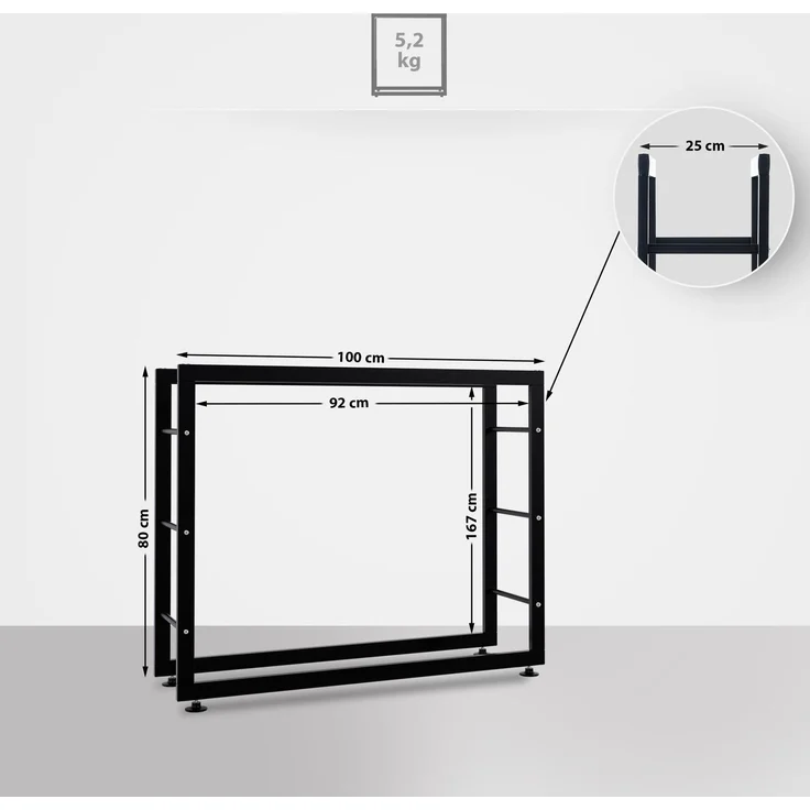 DELUKE® Kaminholzregal innen Metall SATLO - für Feuerholz Brennholzregal innen Kaminholzständer Kaminholzhalter Feuerholzregal InnenSchwarz, 25x100x80cm – Bild 7