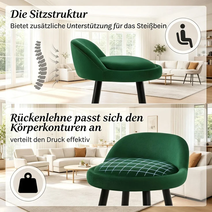 Moderne Küchenhocker,Bequemer Tisch Stuhl,Bar Hocker,Essstühl,Chatten Hocker(nur mit 1Pcs Hocker)--Dunkelgrün--36.5x36.5x78.5cm--YOUDENOVA – Bild 4