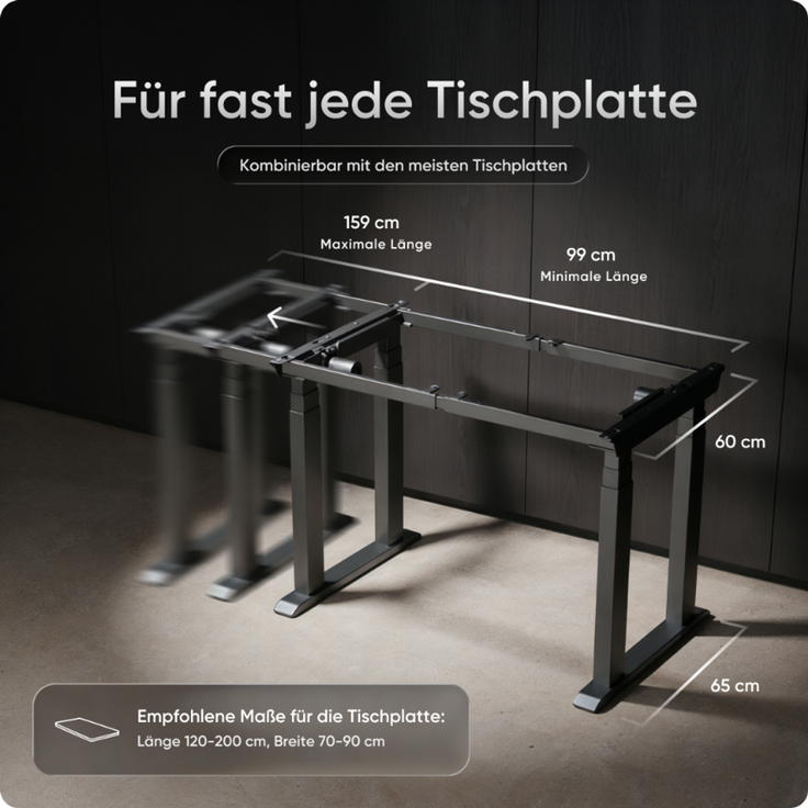 DESKSPACE Höhenverstellbarer Schreibtisch elektrisch mit leisem Dual-Motor – stabiles 4-Bein-Gestell (Grau Gestell) – Bild 8