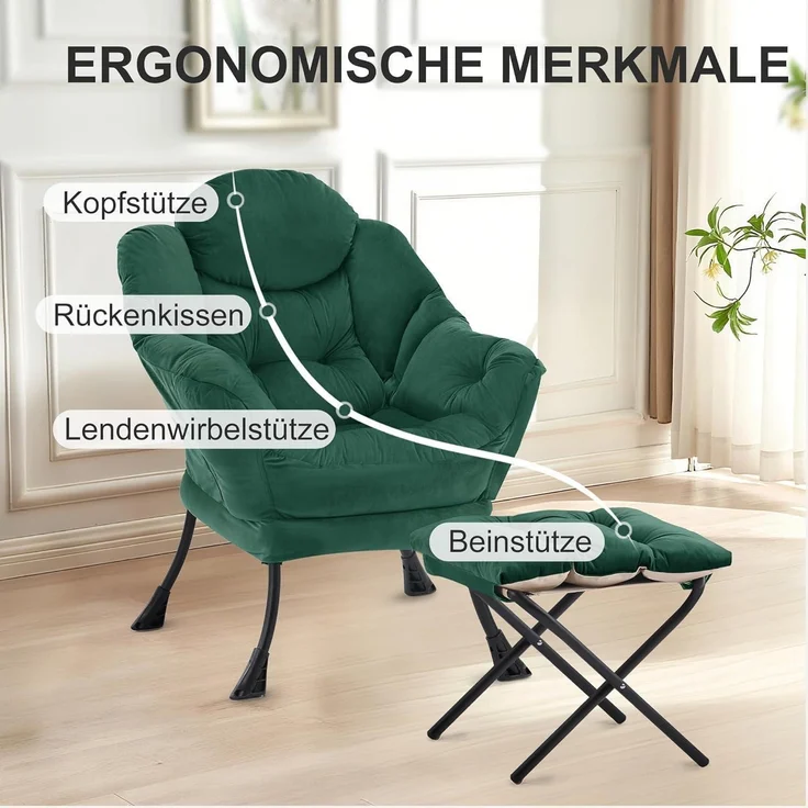 Sessel Ottomane Ohrensessel Relaxsessel Seitentasche Grün – Bild 5