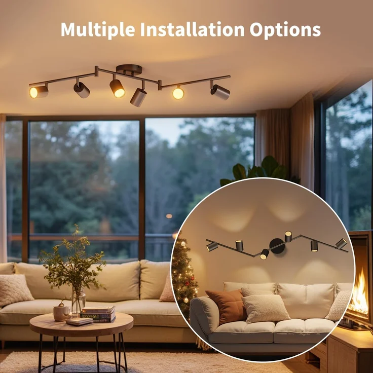 LVWIT LED Deckenstrahler 6 Flammig Schwarz Deckenleuchte Schwenkbar GU10 Deckenlampe Spot 6 Flammig Modern Strahler Deckenspot für Küche, Wohnzimmer, Schlafzimmer(Ohne Glühbirnen) – Bild 6