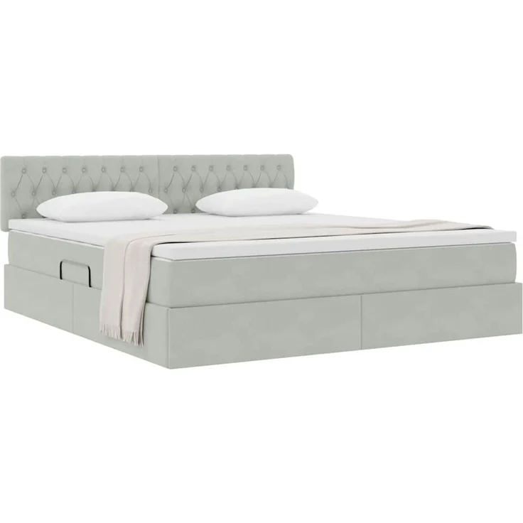 vidaXL Aufbewahrungsbett mit Kopfteil Hellgrau 160 x 200 cm Samt 3370827 – Bild 3