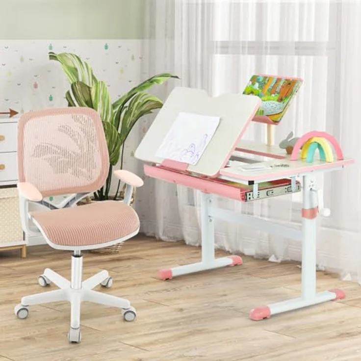 FANTASK 360° drehbar Kinder Schreibtischstuhl, 43-55cm Sitzhöhe höhenverstellbar, Rosa – Bild 11
