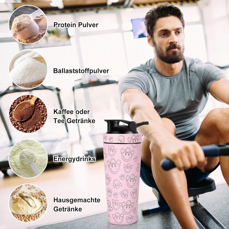 750ml Edelstahl Protein Shaker mit Kugel, Eiweiß Bottle rosa – Bild 3