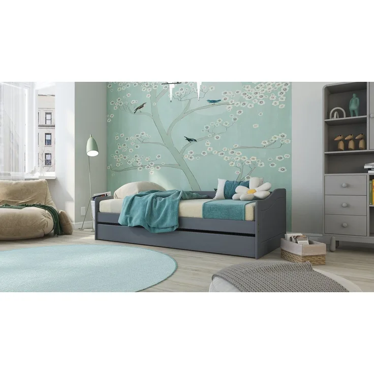 Ausziehbett LEONIE 23 Kiefer Grau lackiert, Sofabett mit Schublade
