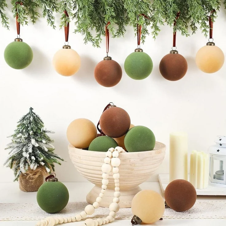 Bomiclss Weihnachtsbaumkugel 8 cm beflockte Weihnachtskugeln, 15-teiliges Christbaumschmuck-Set (15 St) – Bild 4