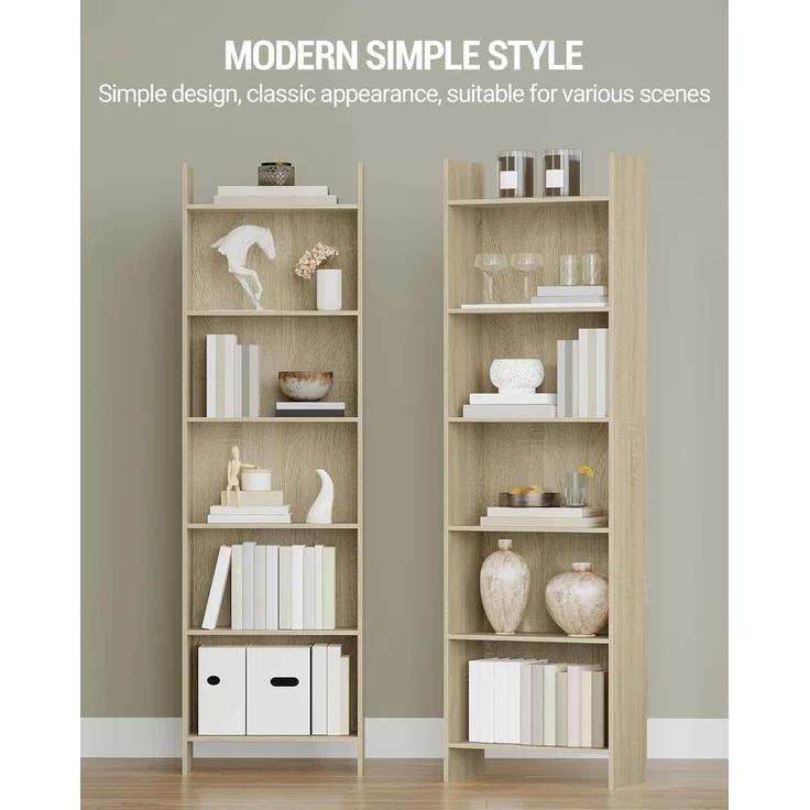 Bücherregal, Regal, Standregal, Büroregal, mit 6 Fächern, offen, für Wohnzimmer, Arbeitszimmer, Büro, als Raumteiler, 24 x 48 x 170 cm, Eichenbeige – Bild 7