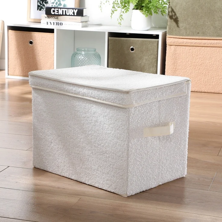 Calicosy Hohe Aufbewahrungsbox mit Deckel aus Bouclé-Stoff in Ecru - H30 cm - Ecru – Bild 2