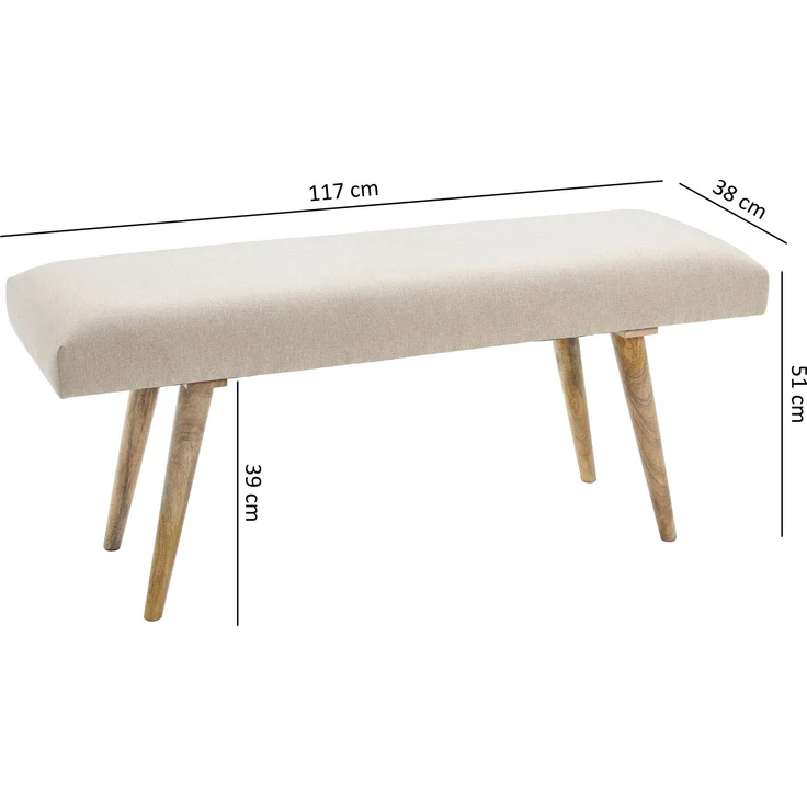 Sitzbank Retro 117x51x38cm Massivholz Beige Polsterbank Flur Esszimmer Braun – Bild 6