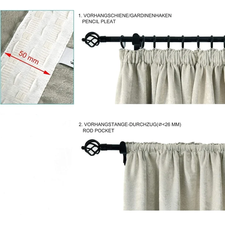 Woltu Verdunkelungsvorhang, Kräuselband (2 St), blickdicht, Gardinen Vorhänge Blickdicht mit Kräuselband, 250g/m² – Bild 5
