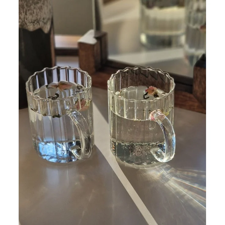 Zoha Glas Riffle Cup Kaffeeglas Teeglas Heißgetränke - 350 ml, 8-tlg, Borosilikatglas, Hitzebeständig Trinkglas Cocktailgläser Eiskaffeegläser Tee Saft – Bild 2
