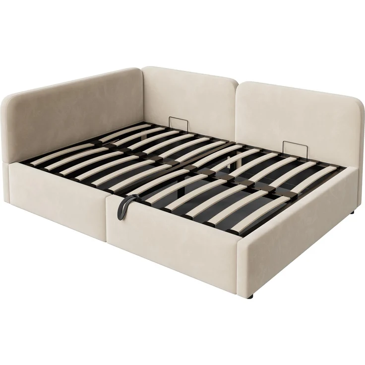 LVHOM Polsterbett 140x200 mit Stauraum, Samt Tagesbett mit Hydraulik, 2-in-1 Schlafsofa Bettgestell mit Lattenrost, Einzelbett, Beige – Bild 2