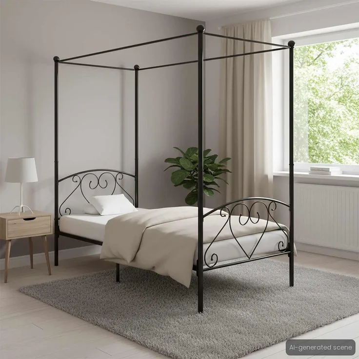 vidaXL Himmelbett-Gestell Schwarz Metall 90x200 cm [284433]