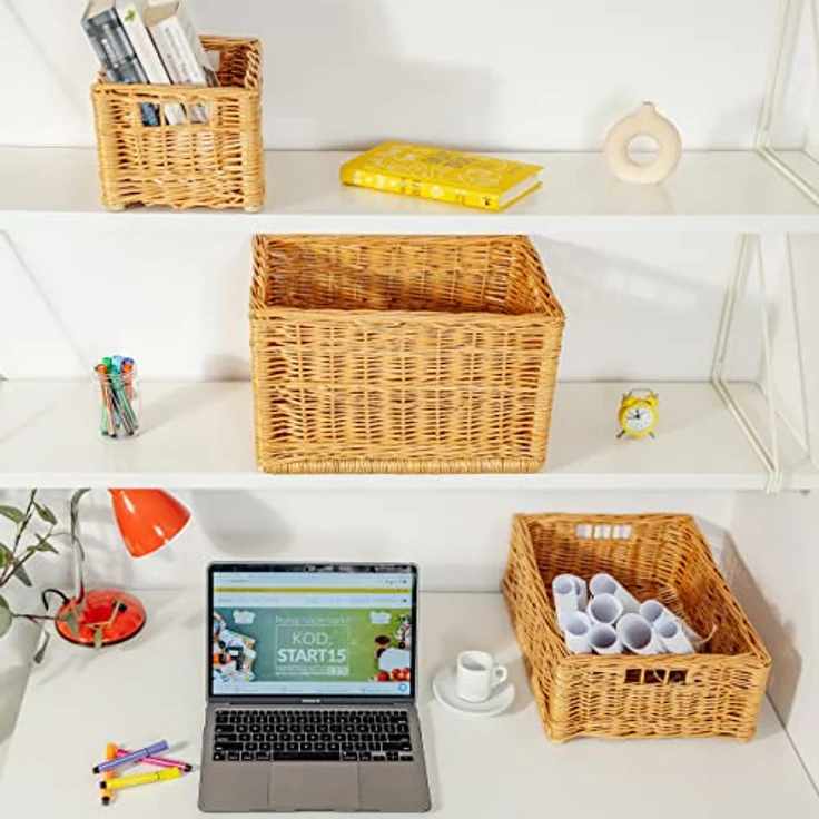 Creative Home Holzkiste Weidenkorb Aufbewahrungskorb, Handgeflochten, Haltbar (1 St), Korb Geflochten Naturkorb mit Griffen Aufbewahrung – Bild 6