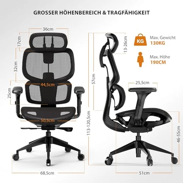 SENSE7 Nobu Ergonomischer Bürostuhl – Innovatives Rückenstützsystem, 3D-verstellbare Armlehnen, Wippfunktion, Atmungsaktives Mesh, Gesunde Haltung, Komfort für Büro und Gaming, Stabil – Bild 4