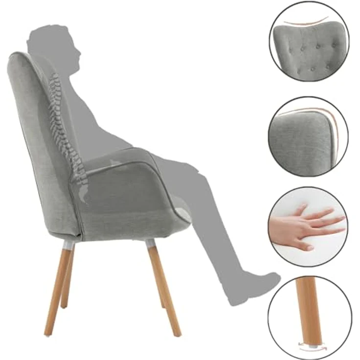 MEUBLE COSY Sessel Wohnzimmer Relaxsessel Lesesessel Lehnstühle Polstersessel Einzelsofa mit Holzbein Ohrensessel für Schlafzimmer Büro Vanity, Stoff, Grau – Bild 6