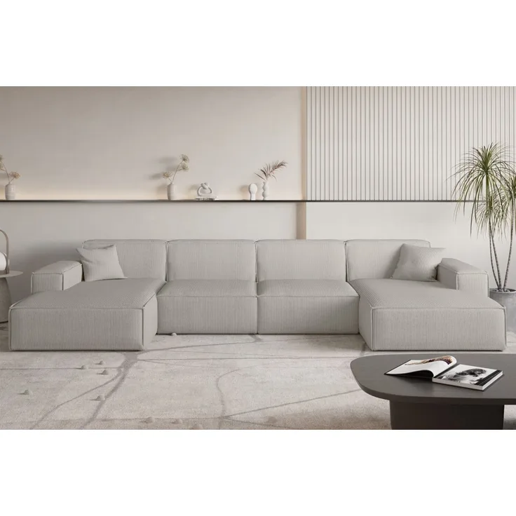 Wohnlandschaft Sofa U-Form CELES PREMIUM in Stoff Scala Sandgrau